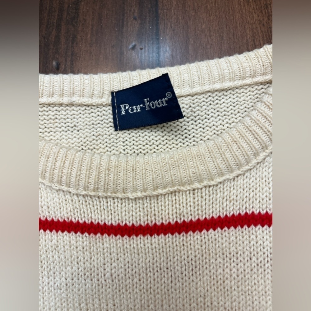 Par Four Sweater Vintage 90’s Deadstock Cream Red Stripes 100% Cotton Golf EUC - Picture 9 of 15